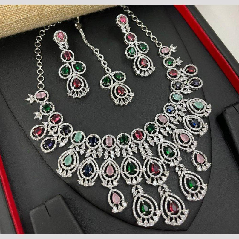 Aamrapali Silver Plated American Diamond Necklace Set