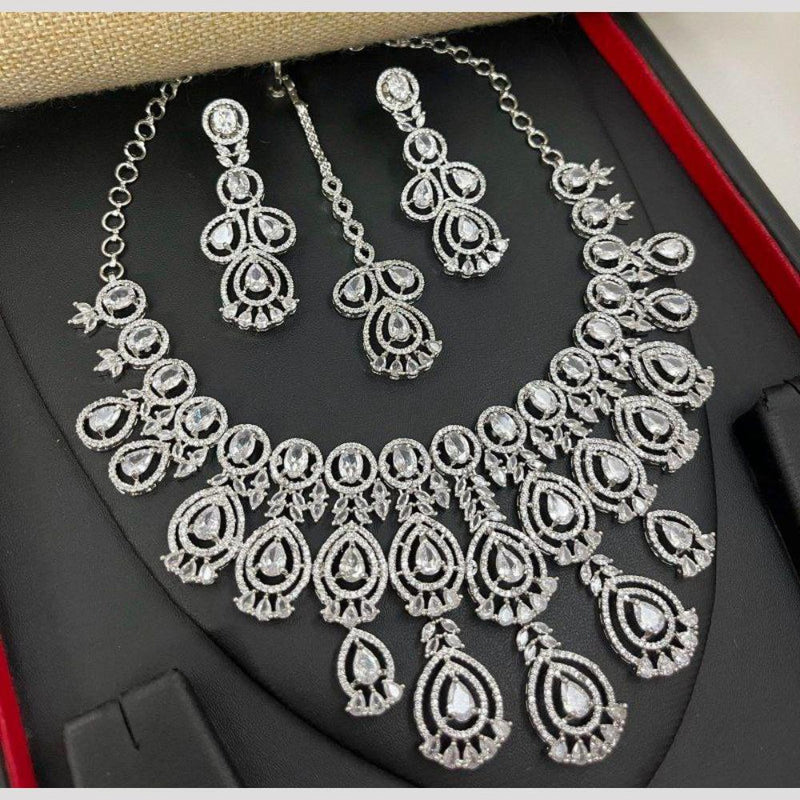 Aamrapali Silver Plated American Diamond Necklace Set