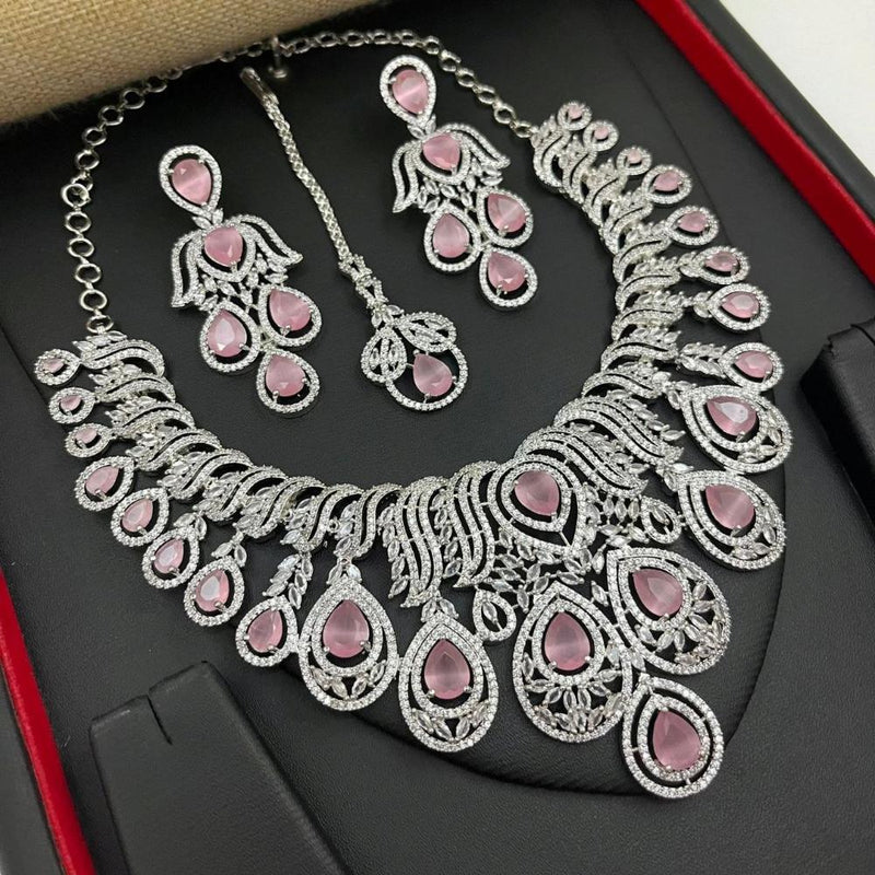 Aamrapali Silver Plated American Diamond Necklace Set