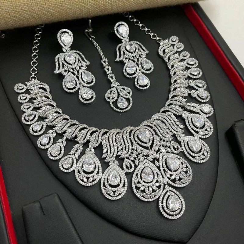 Aamrapali Silver Plated American Diamond Necklace Set