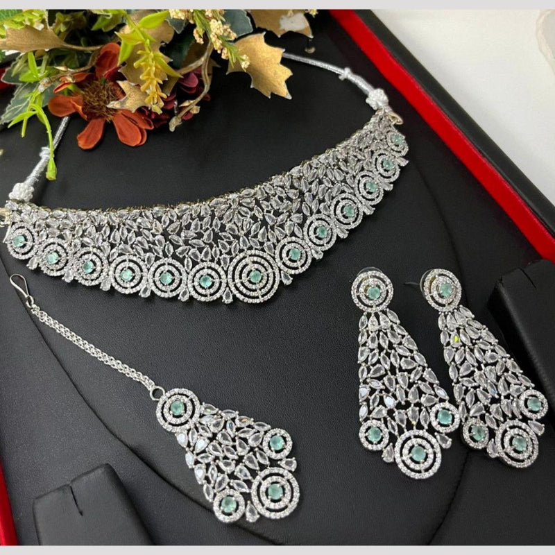 Aamrapali Silver Plated American Diamond Choker Necklace Set