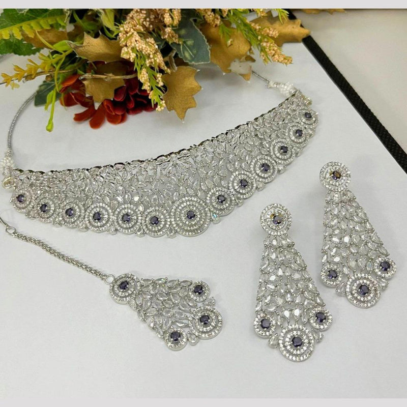 Aamrapali Silver Plated American Diamond Choker Necklace Set