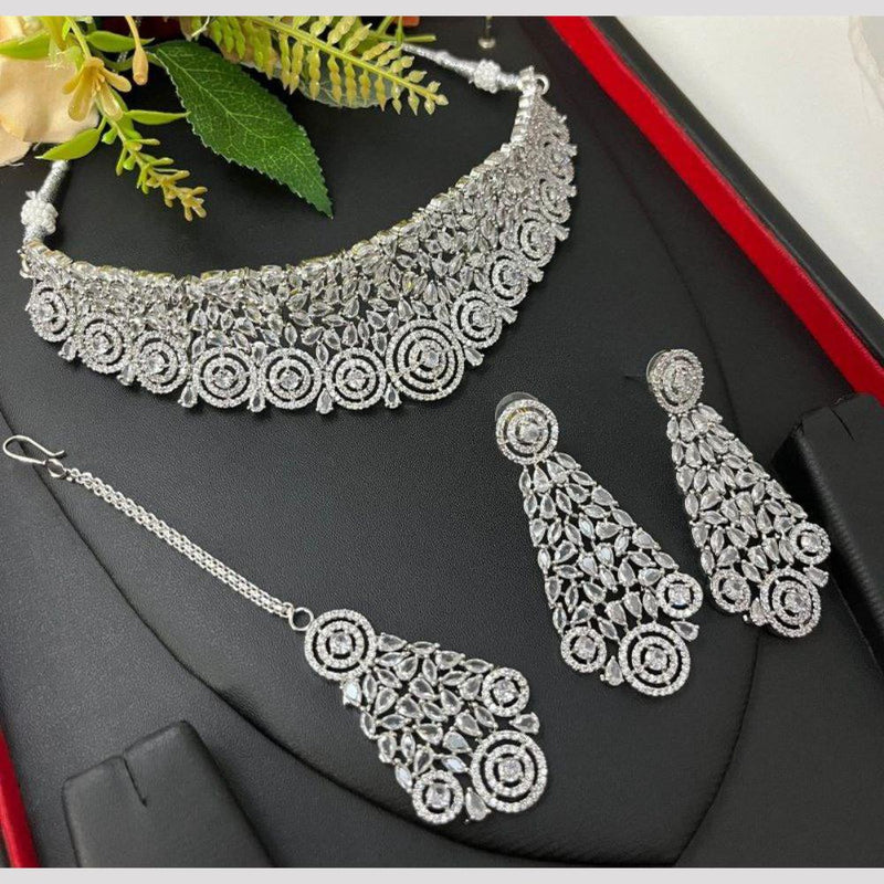 Aamrapali Silver Plated American Diamond Choker Necklace Set