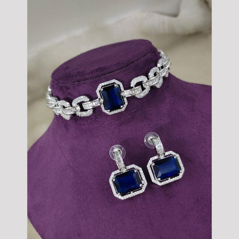 Aamrapali Silver Plated American Diamond Choker Necklace Set