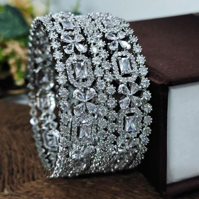 Aamrapali Silver Plated American Diamond Bangle Set