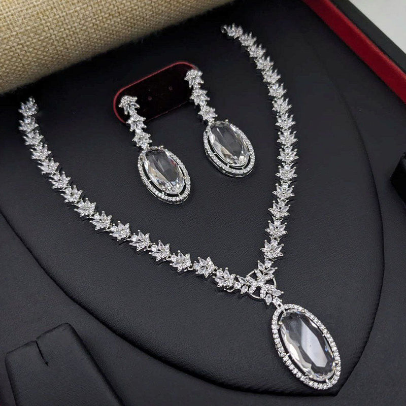 Aamrapali Silver Plated AD Stone Necklilace Set