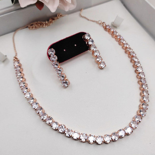 Aamrapali Rose Gold Plated Crystal Stone Necklace Set