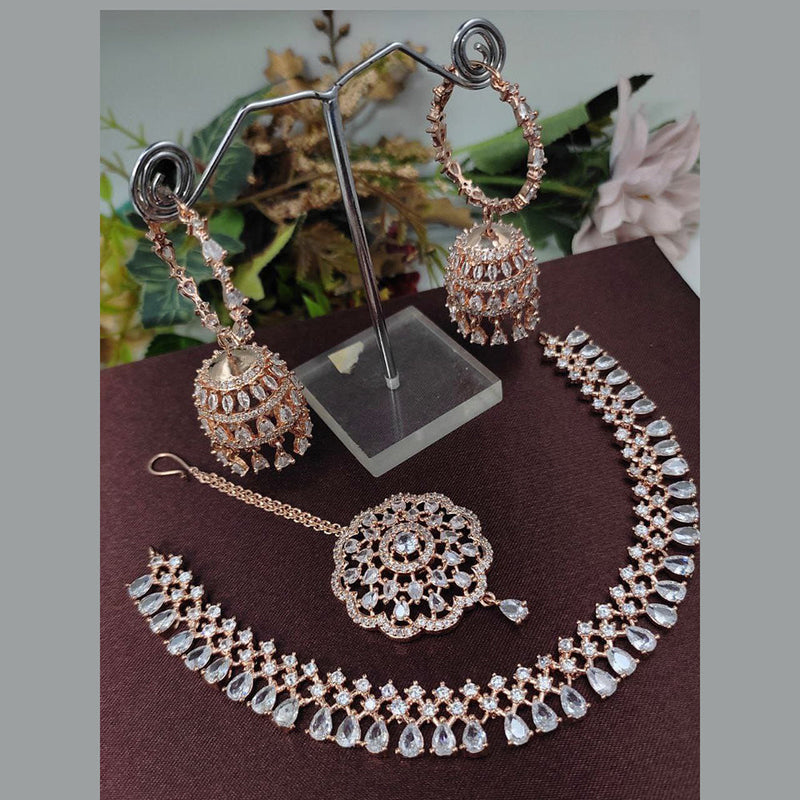 Aamrapali Rose Gold Plated American Diamond Necklace Set