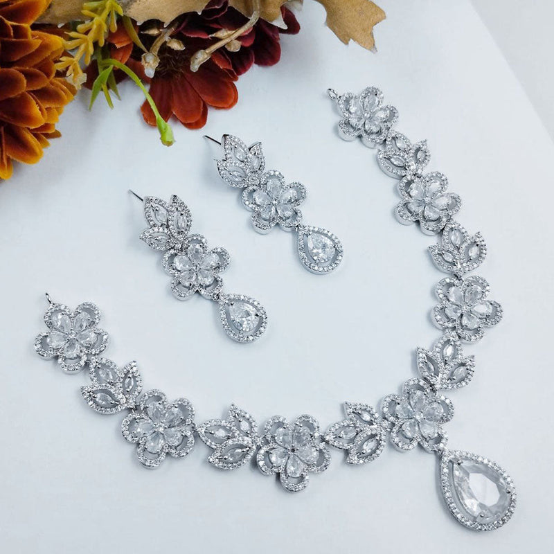 Aamrapali Silver Plated American Diamond Necklace Set