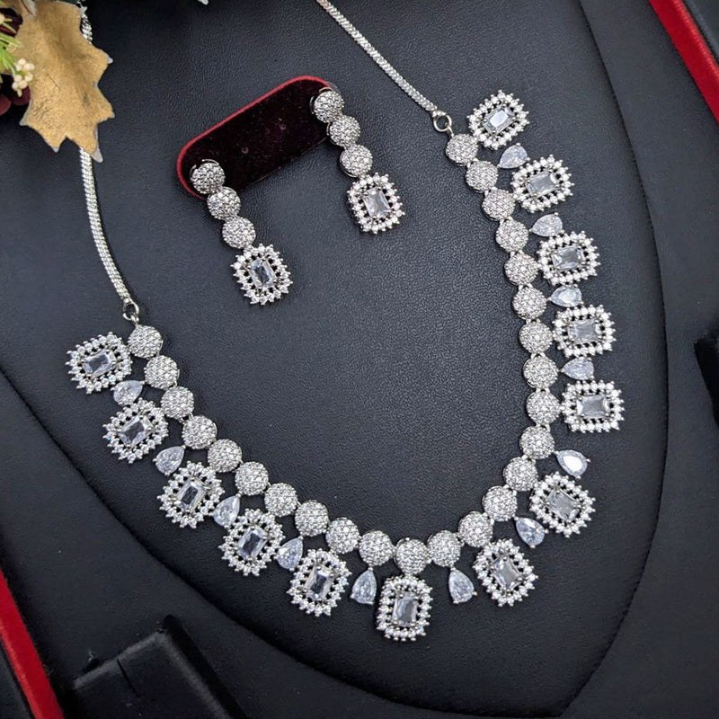 Aamrapali Silver Plated American Diamond Necklace Set