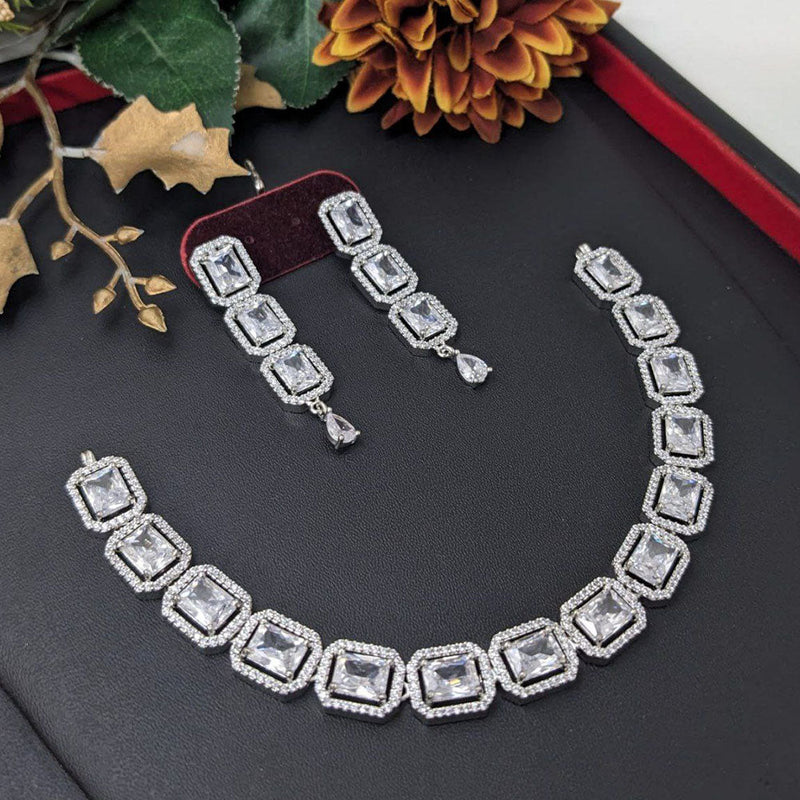 Aamrapali Silver Plated American Diamond Necklace Set