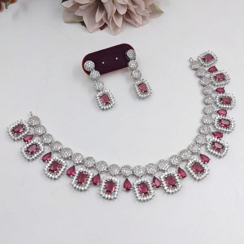 Aamrapali Silver Plated American Diamond Necklace Set