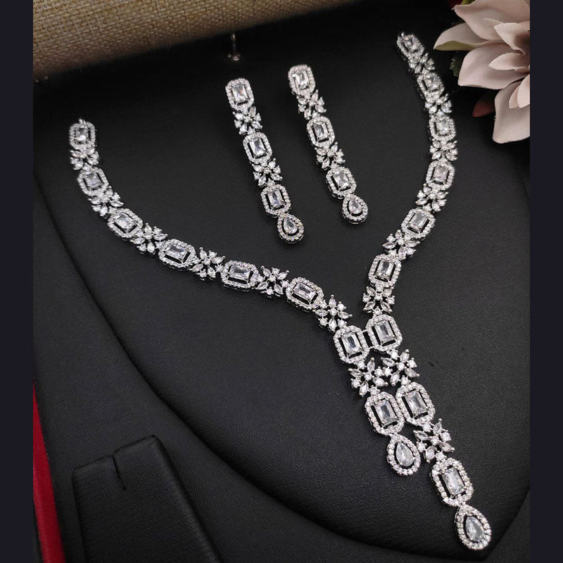 Aamrapali Silver Plated American Diamond Necklace Set