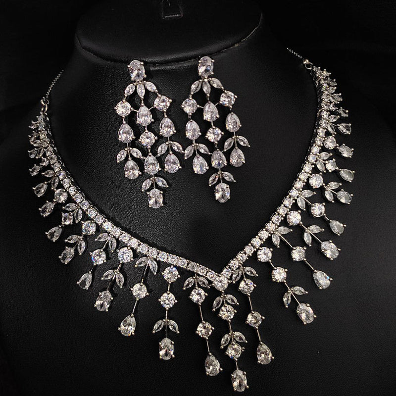 Aamrapali Silver Plated American Diamond Necklace Set