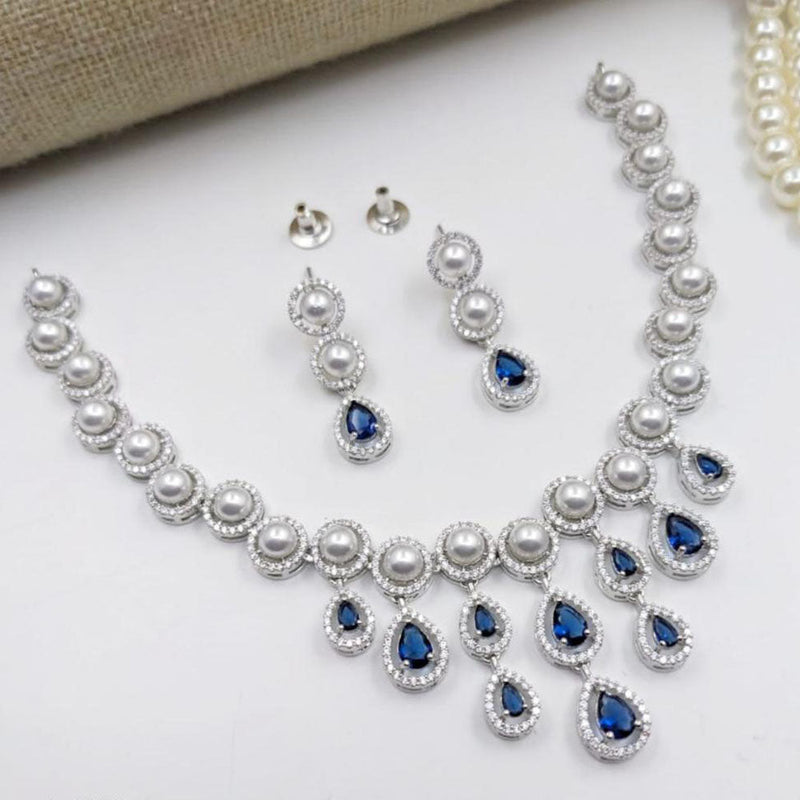 Aamrapali Silver Plated Crystal Stone And Pearls Necklace Set