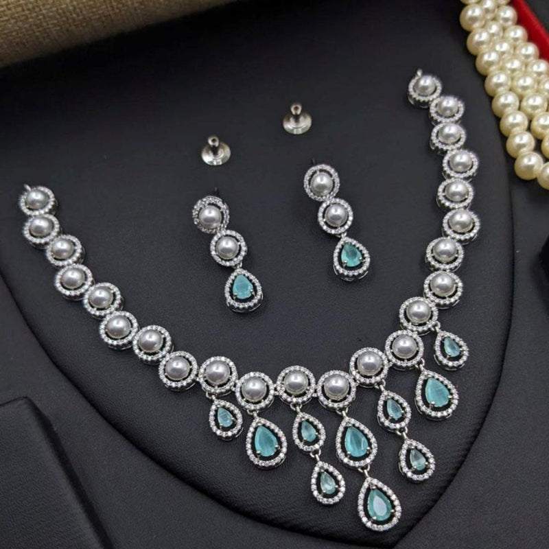 Aamrapali Silver Plated Crystal Stone And Pearls Necklace Set