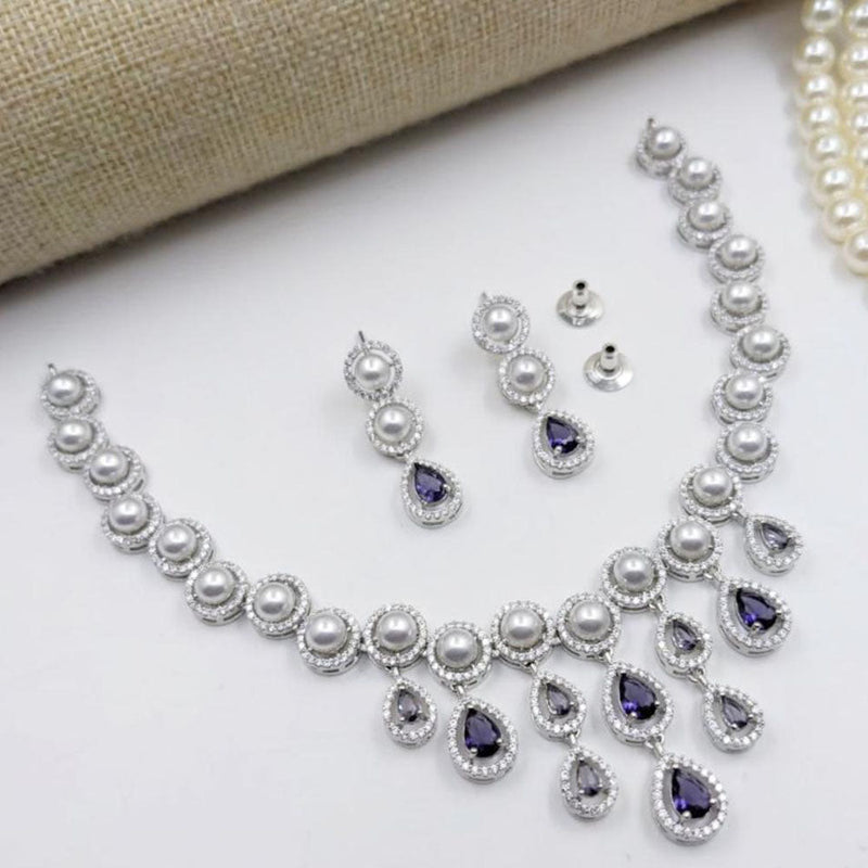 Aamrapali Silver Plated Crystal Stone And Pearls Necklace Set