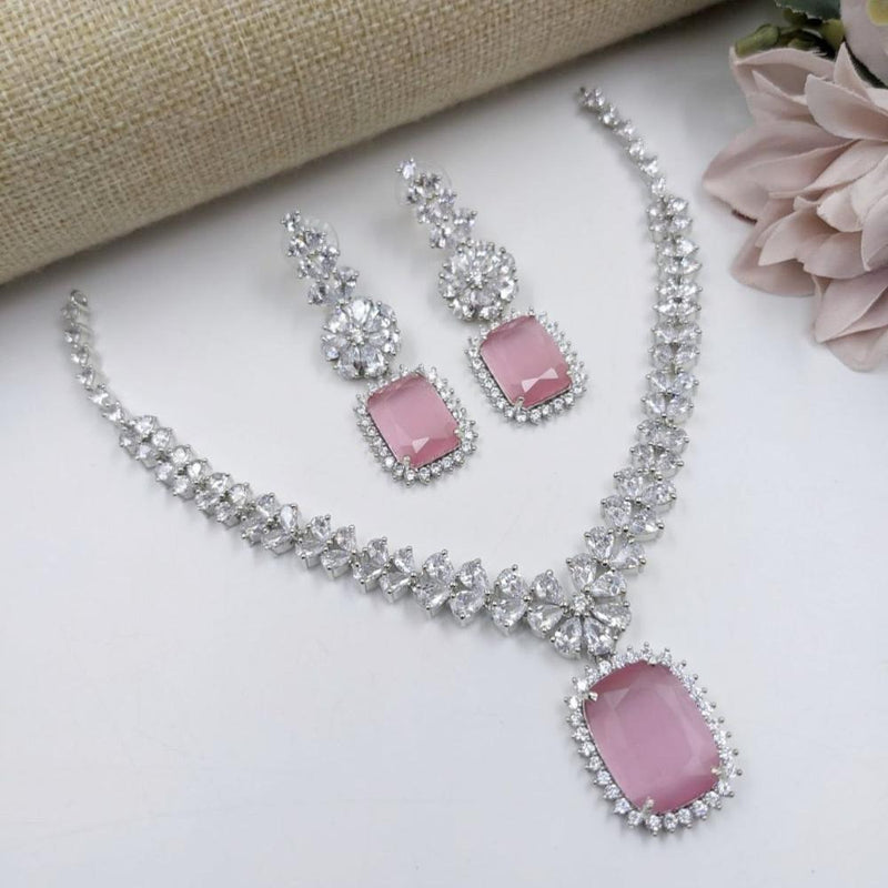 Aamrapali Silver Plated American Diamond Necklace Set