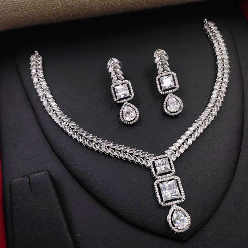 Aamrapali Silver Plated American Diamond Necklace Set