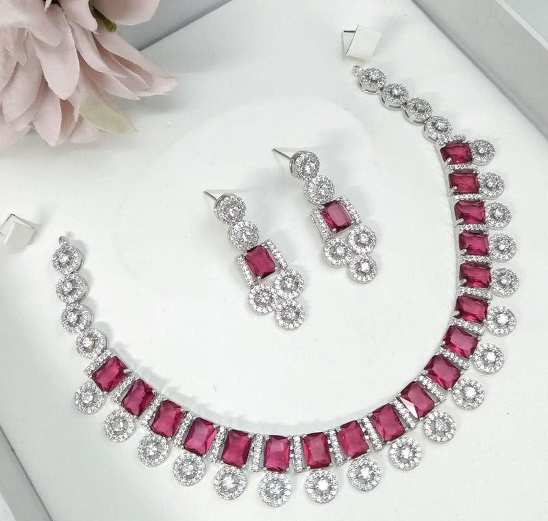 Aamrapali Silver Plated American Diamond Necklace Set