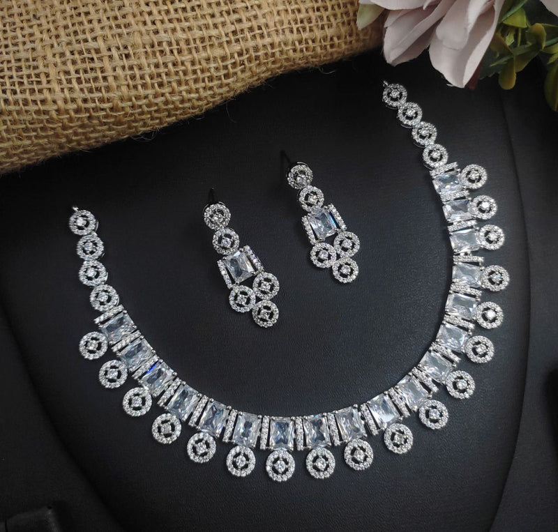 Aamrapali Silver Plated American Diamond Necklace Set