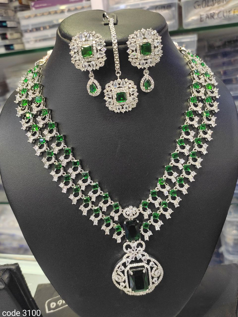 Aamrapali Silver Plated American Diamond Necklace Set