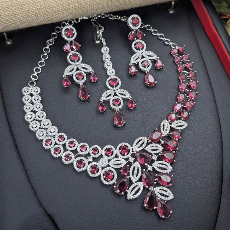 Aamrapali Silver Plated American Diamond Necklace Set