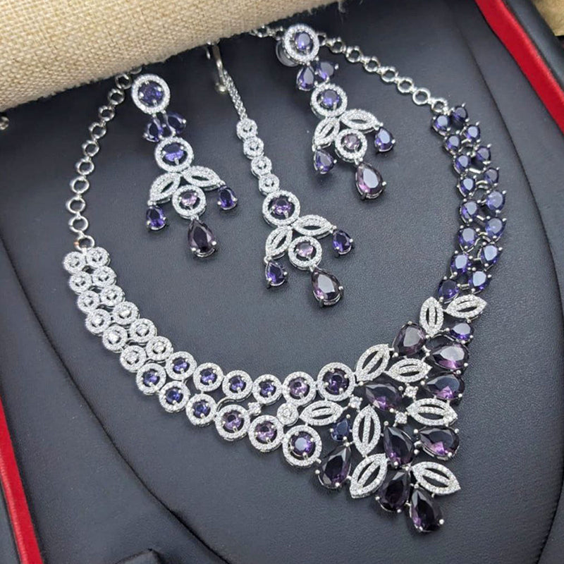 Aamrapali Silver Plated American Diamond Necklace Set