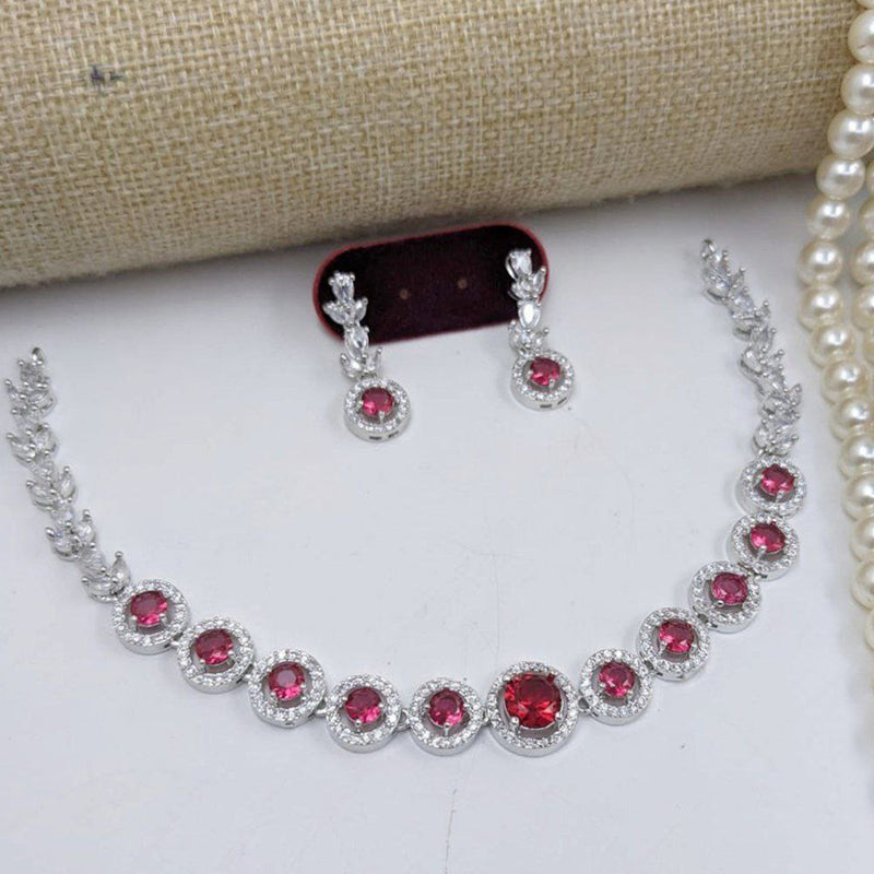 Aamrapali Silver Plated American Diamond Necklace Set