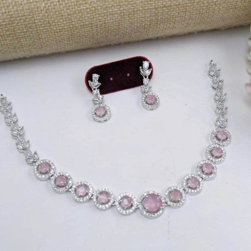 Aamrapali Silver Plated American Diamond Necklace Set