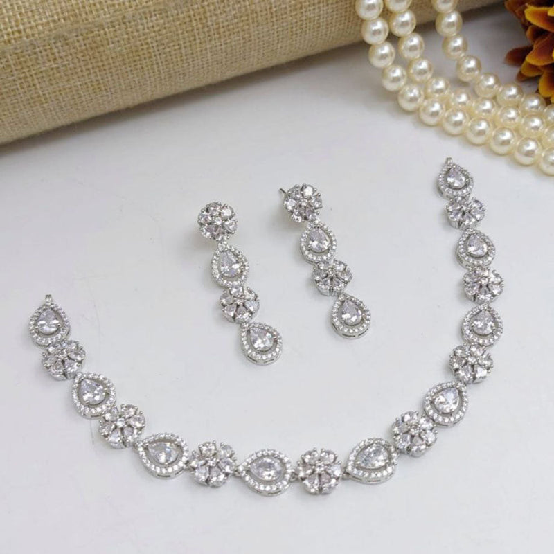 Aamrapali Silver Plated American Diamond Necklace Set