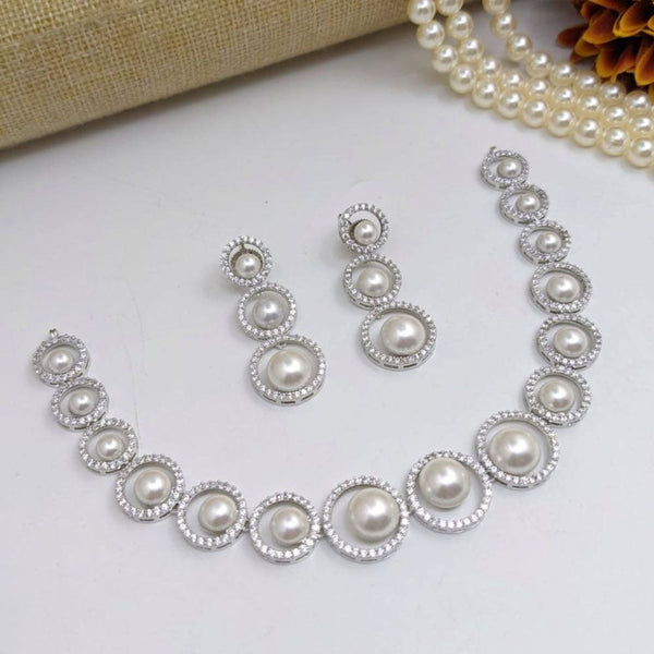 Aamrapali Silver Plated American Diamond And Beads Necklace Set