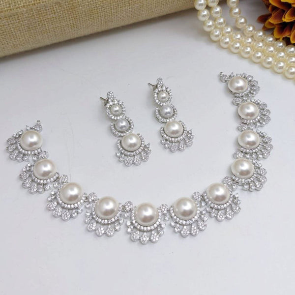 Aamrapali Silver Plated American Diamond And Beads Necklace Set