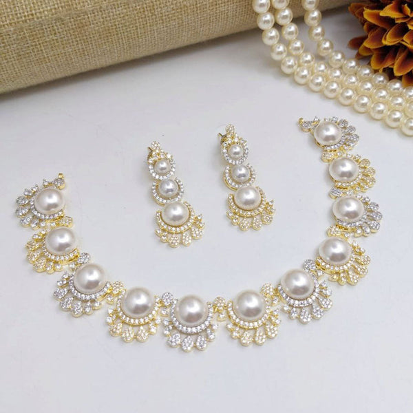 Aamrapali Gold Plated American Diamond And Beads Necklace Set