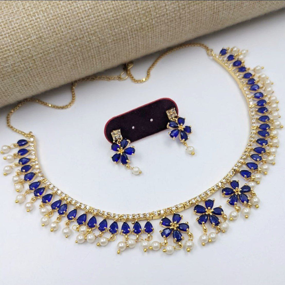 Aamrapali Gold Plated Crystal Stone And Pearls Necklace Set