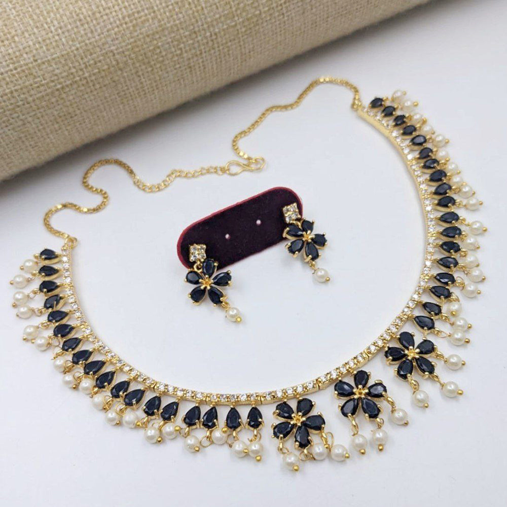 Aamrapali Gold Plated Crystal Stone And Pearls Necklace Set