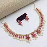 Aamrapali Gold Plated Crystal Stone And Pearls Necklace Set