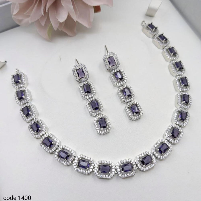 Aamrapali Silver Plated American Diamond Necklace Set