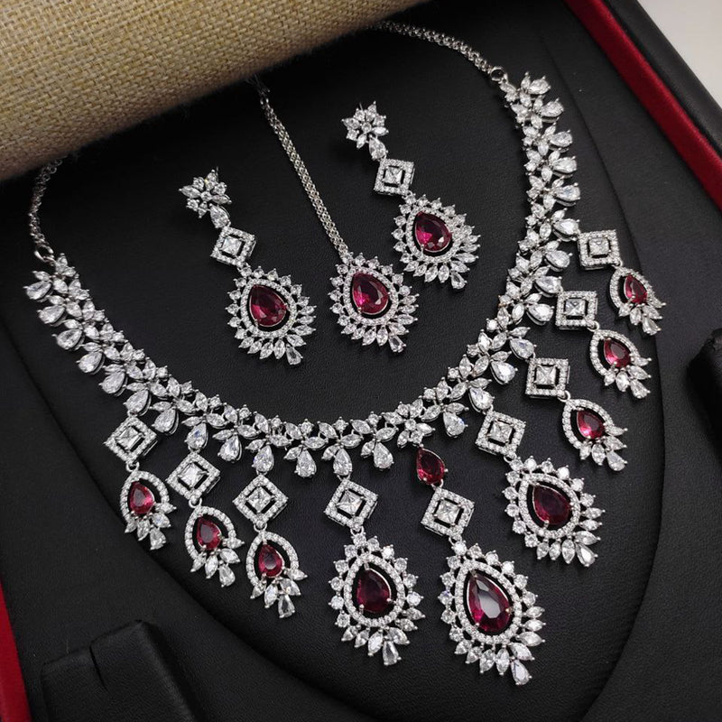 Aamrapali Silver Plated American Diamond Necklace Set