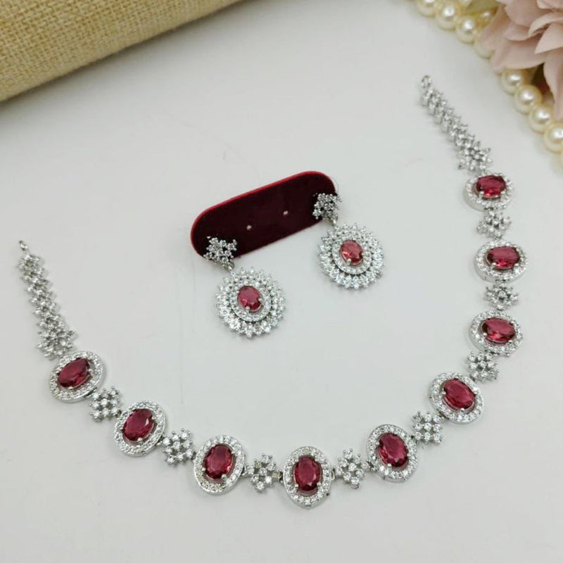 Aamrapali Silver Palted American Diamond Necklace Set