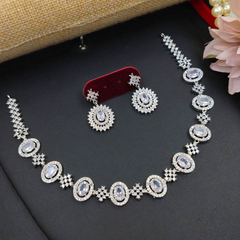 Aamrapali Silver Palted American Diamond Necklace Set