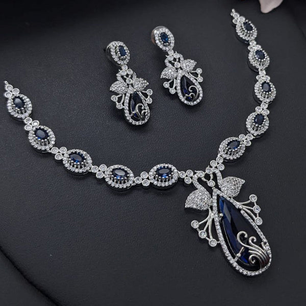 Aamrapali Silver Palted American Diamond Necklace Set