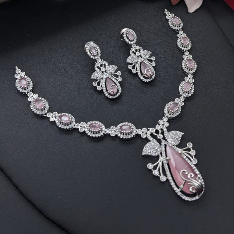 Aamrapali Silver Palted American Diamond Necklace Set