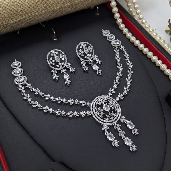 Aamrapali Silver Palted American Diamond Necklace Set