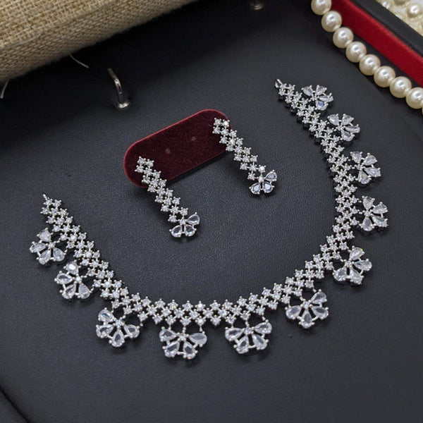 Aamrapali Silver Palted American Diamond Necklace Set