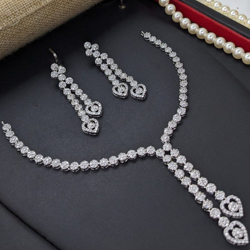 Aamrapali Silver Palted American Diamond Necklace Set