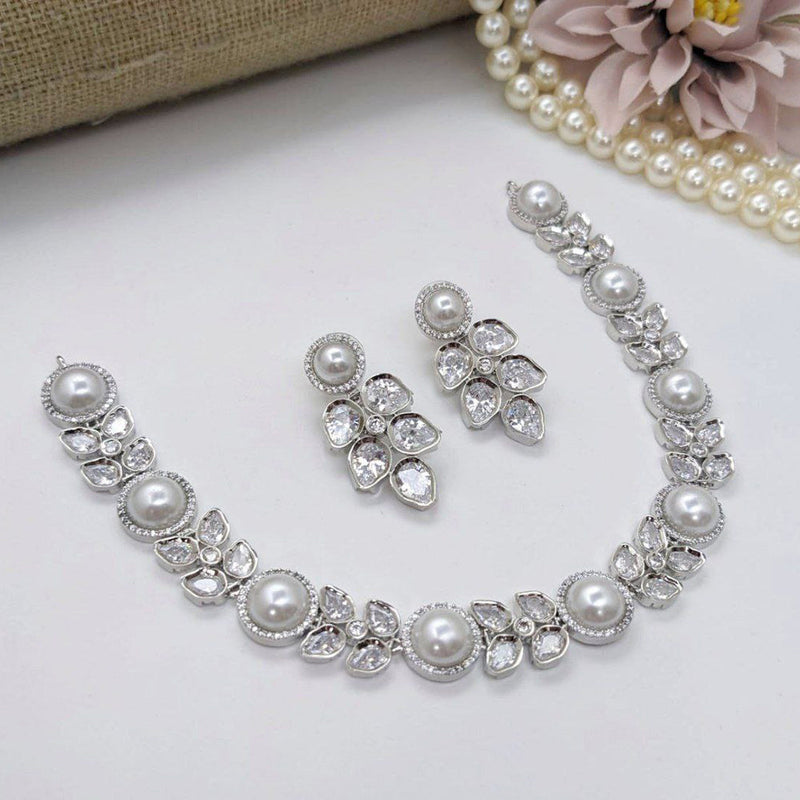 Aamrapali Silver Palted American Diamond Necklace Set