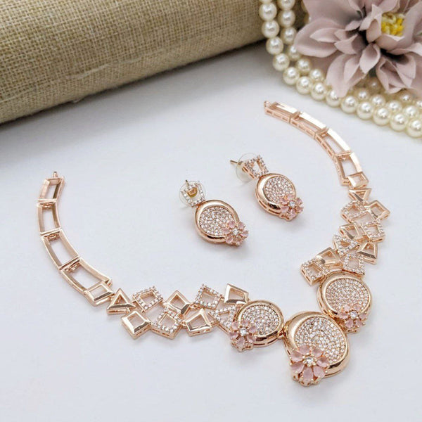 Aamrapali Rose Gold Plated American Diamond Necklace Set