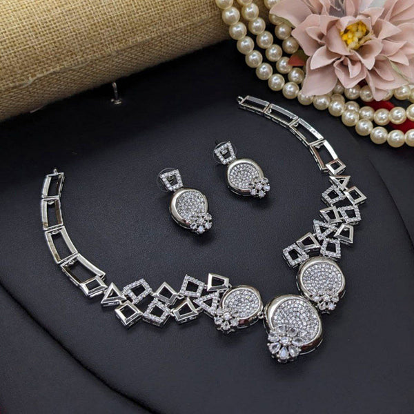 Aamrapali Silver Palted American Diamond Necklace Set