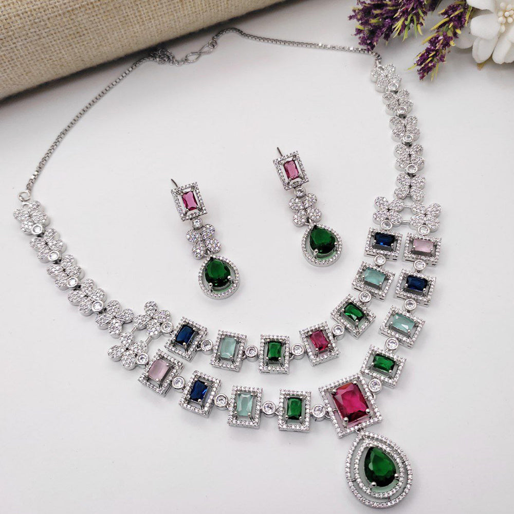 Aamrapali Silver Plated American Diamond Necklace Set